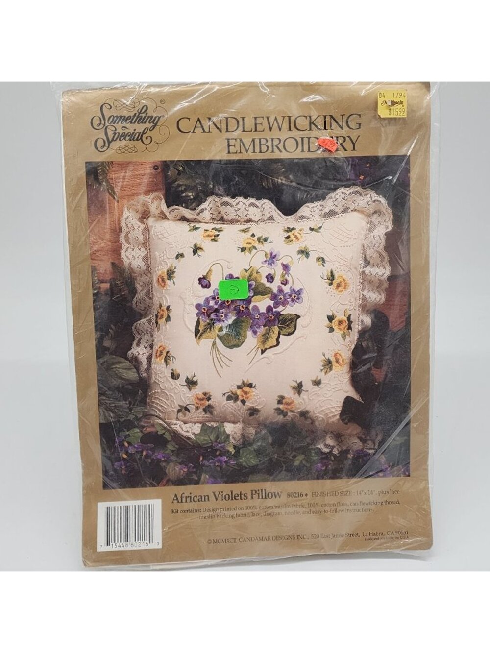 Embroidery Candlewicking Pillow Kit & Pattern African Violets Something Special